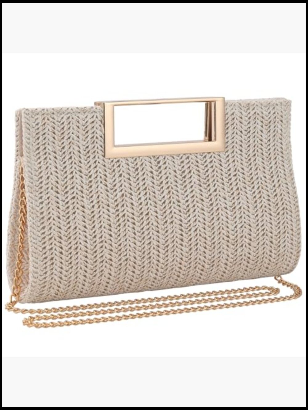 Woven Straw Clutch Purse with Chain Strap Summer Beach Bag - Picture 6 of 7